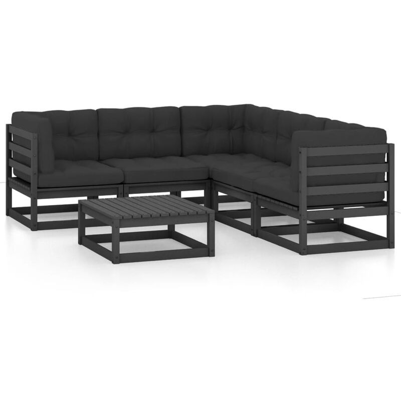 

Juego de muebles de jardín 6 pzas y cojines madera pino maciza - Negro - Youthup