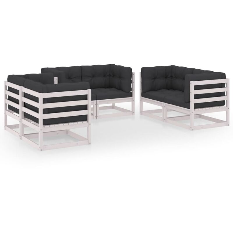 

YOUTHUP Juego de muebles de jardín 6 pzas y cojines madera pino maciza - Blanco
