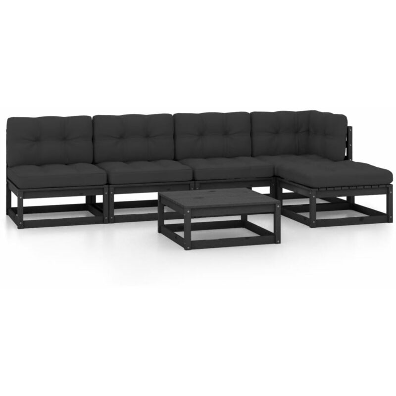 

Juego de muebles de jardín 6 pzas y cojines madera pino maciza - Negro - Youthup
