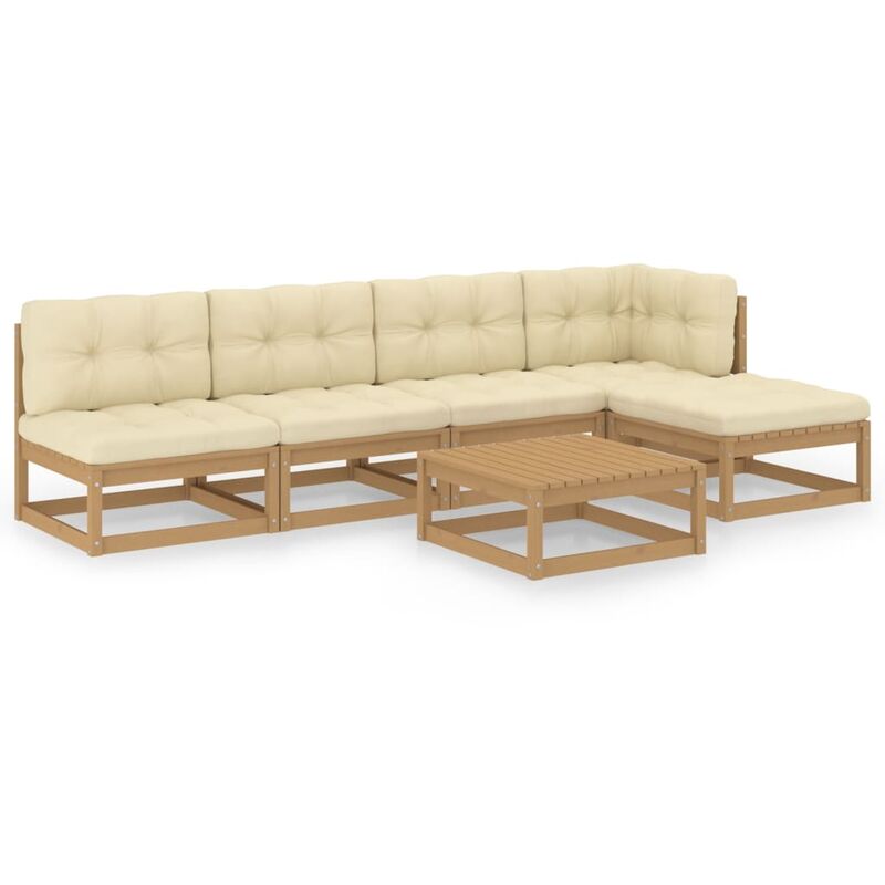 

Juego de muebles de jardín 6 pzas y cojines madera pino maciza - Marrón - Youthup