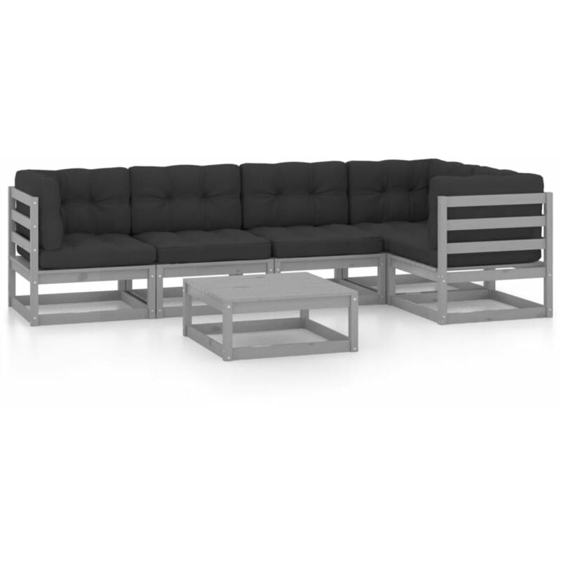 

Juego de muebles de jardín 6 pzas y cojines madera pino maciza - Gris - Youthup