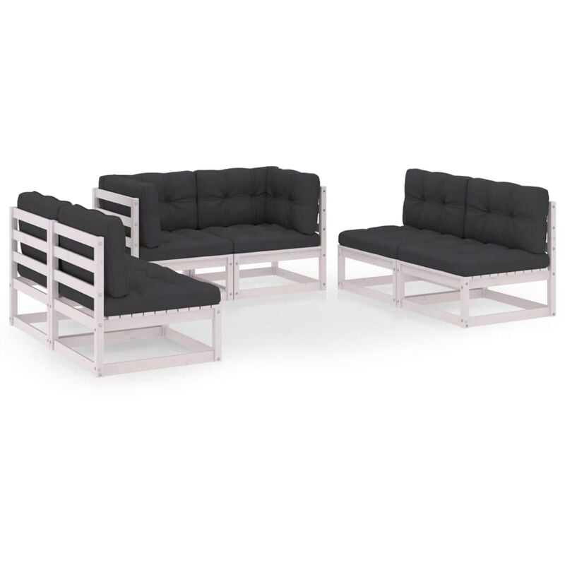 

Juego de muebles de jardín 6 pzas y cojines pino maciza - Blanco - Youthup