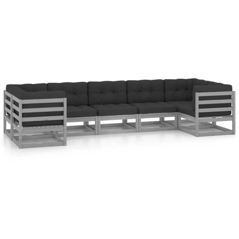 

Juego de muebles de jardín 7 pzas y cojines gris madera pino - Gris - Youthup