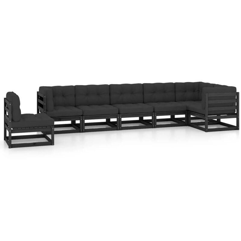 

Juego de muebles de jardín 7 pzas y cojines madera maciza pino - Negro - Youthup