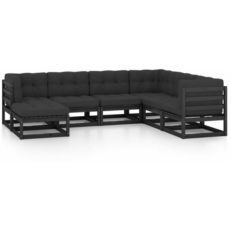 

Juego de muebles de jardín 7 pzas y cojines madera maciza pino - Negro - Youthup