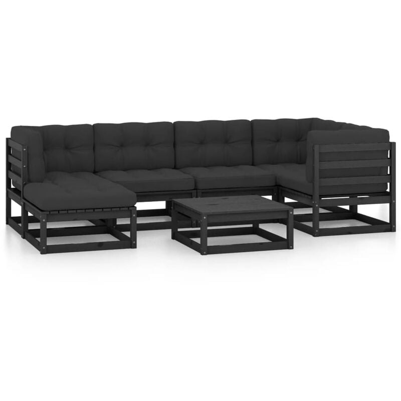 

Juego de muebles de jardín 7 pzas y cojines madera maciza pino - Negro - Youthup