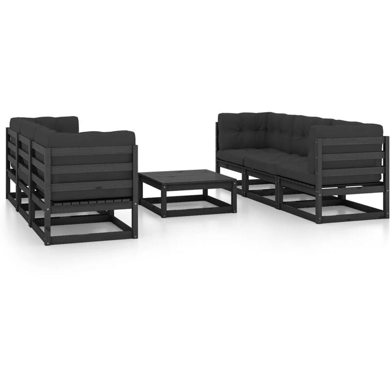 

Juego de muebles de jardín 7 pzas y cojines madera pino maciza - Negro - Youthup
