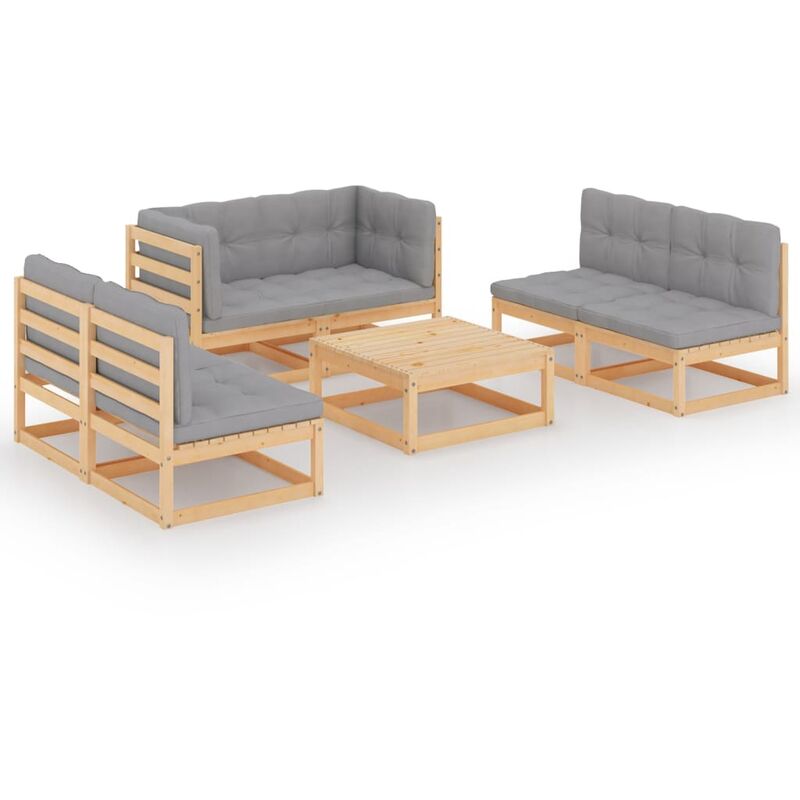

Juego de muebles de jardín 7 pzas y cojines madera pino maciza - Marrón - Youthup