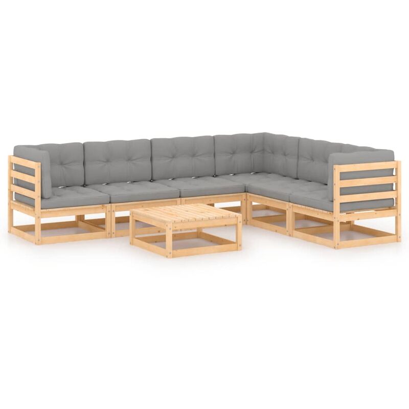 

Juego de muebles de jardín 7 pzas y cojines madera pino maciza - Marrón - Youthup