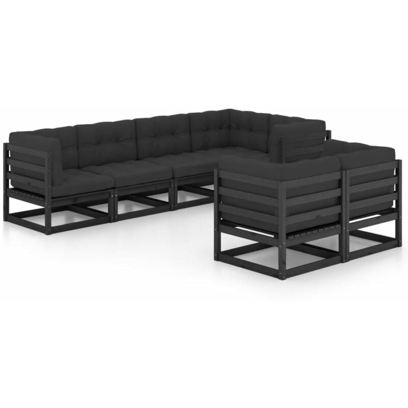 

Juego de muebles de jardín 7 pzas y cojines madera pino maciza - Negro - Youthup