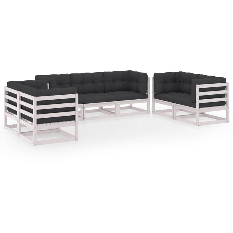 

Juego de muebles de jardín 7 pzas y cojines madera pino maciza - Blanco - Youthup
