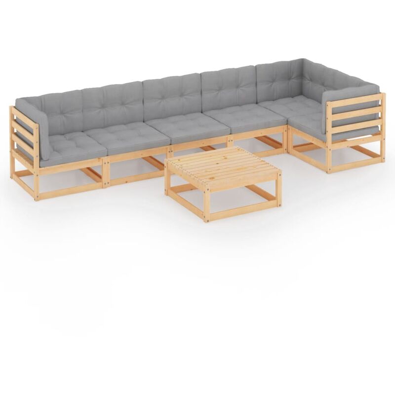 

Juego de muebles de jardín 7 pzas y cojines madera pino maciza - Marrón - Youthup
