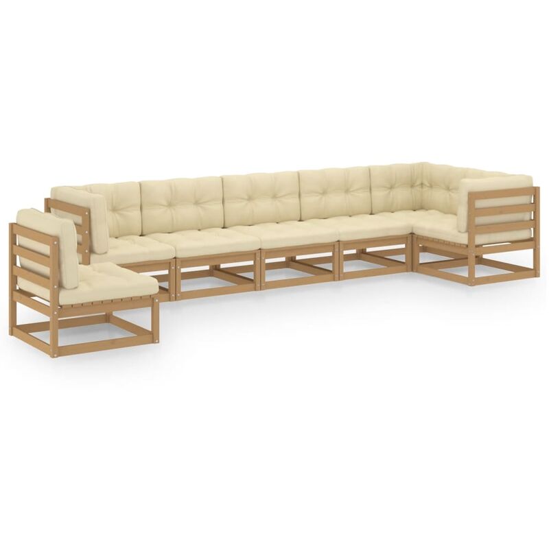 

Juego de muebles de jardín 7 pzas y cojines madera pino maciza - Marrón - Youthup