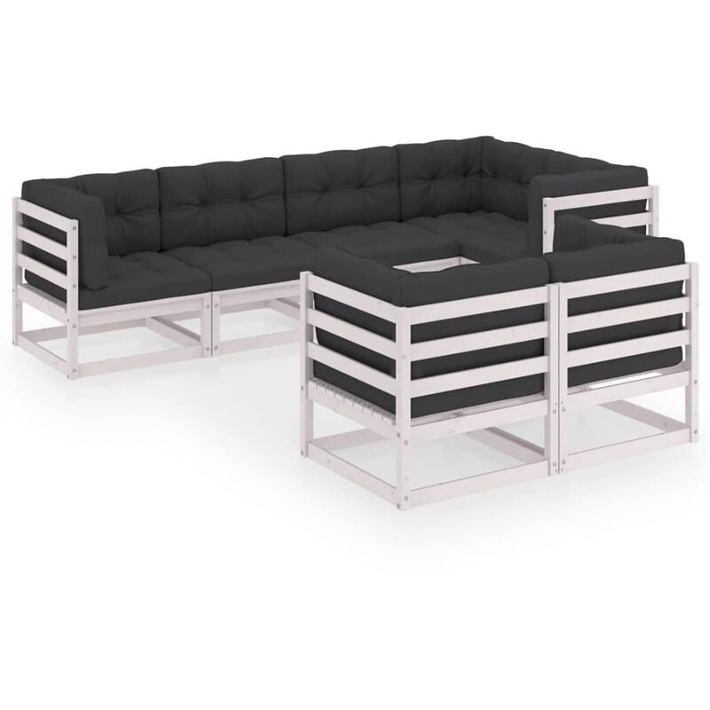 

Juego de muebles de jardín 7 pzas y cojines madera pino maciza - Blanco - Youthup