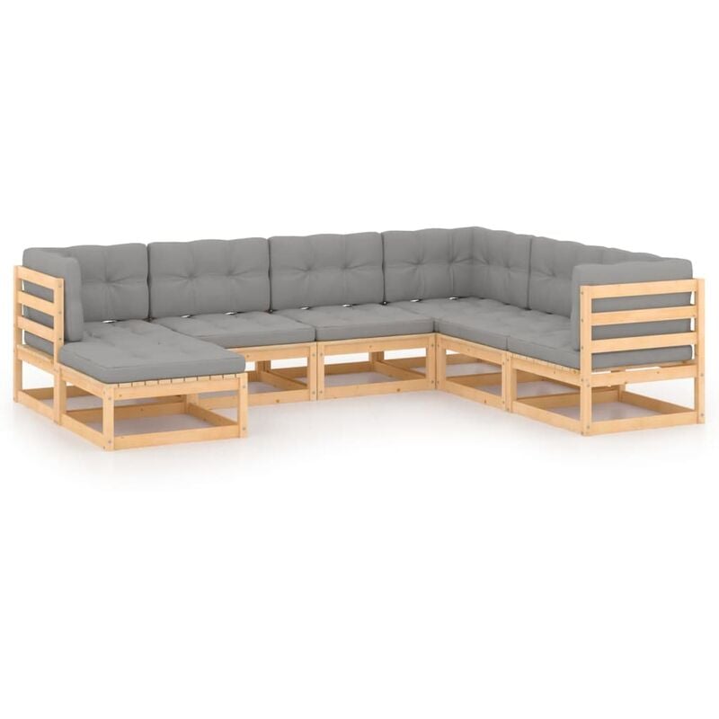 

Juego de muebles de jardín 7 pzas y cojines madera pino maciza - Marrón - Youthup