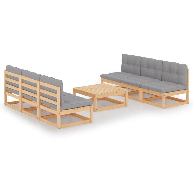 

YOUTHUP Juego de muebles de jardín 7 pzas y cojines madera pino maciza - Marrón