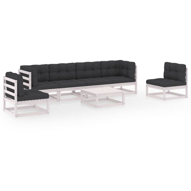 

Juego de muebles de jardín 7 pzas y cojines madera pino maciza - Blanco - Youthup