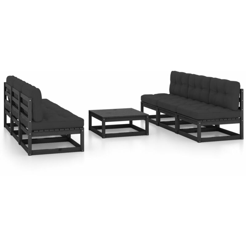 

Juego de muebles de jardín 7 pzas y cojines madera pino maciza - Negro - Youthup