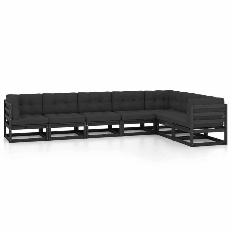 

Juego de muebles de jardín 7 pzas y cojines negro madera pino - Negro - Youthup