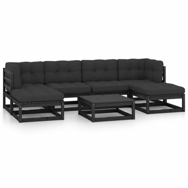 

Juego de muebles de jardín 7 pzas y cojines negro madera pino - Negro - Youthup