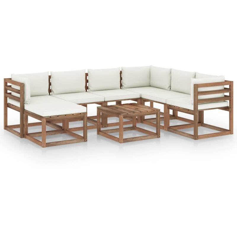 

Juego de muebles de jardín 8 piezas con cojines crema - Marrón - Youthup