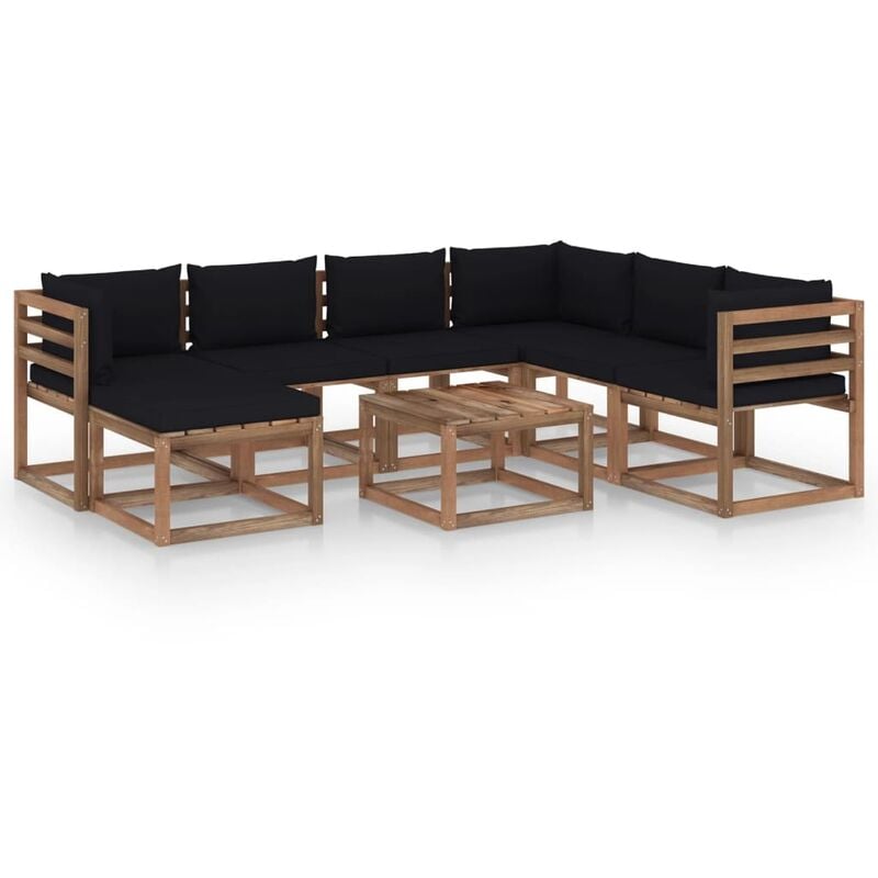 

Juego de muebles de jardín 8 piezas con cojines negro - Marrón - Youthup