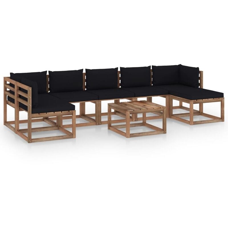 

Juego de muebles de jardín 8 piezas con cojines negros - Marrón - Youthup