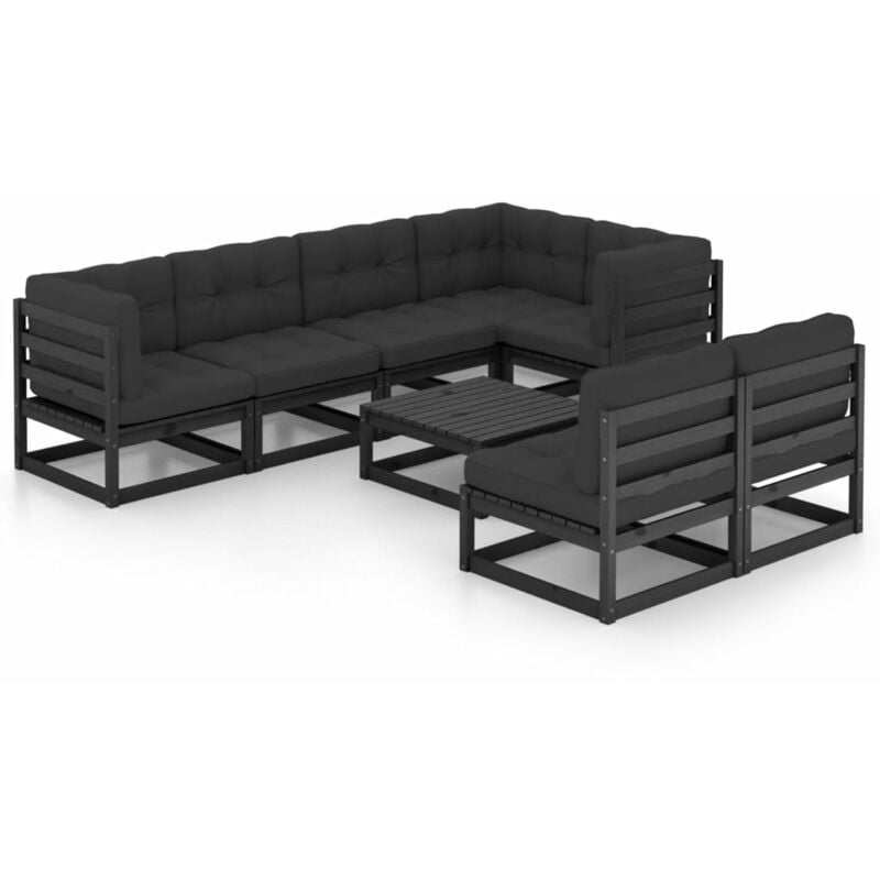 

Juego de muebles de jardín 8 pzas y cojines madera maciza pino - Negro - Youthup