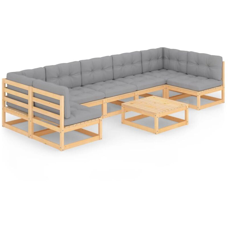 

YOUTHUP Juego de muebles de jardín 8 pzas y cojines madera maciza pino - Marrón