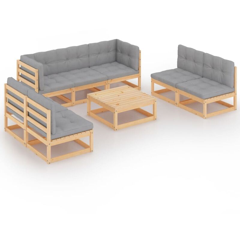 

Juego de muebles de jardín 8 pzas y cojines madera maciza pino - Marrón - Youthup