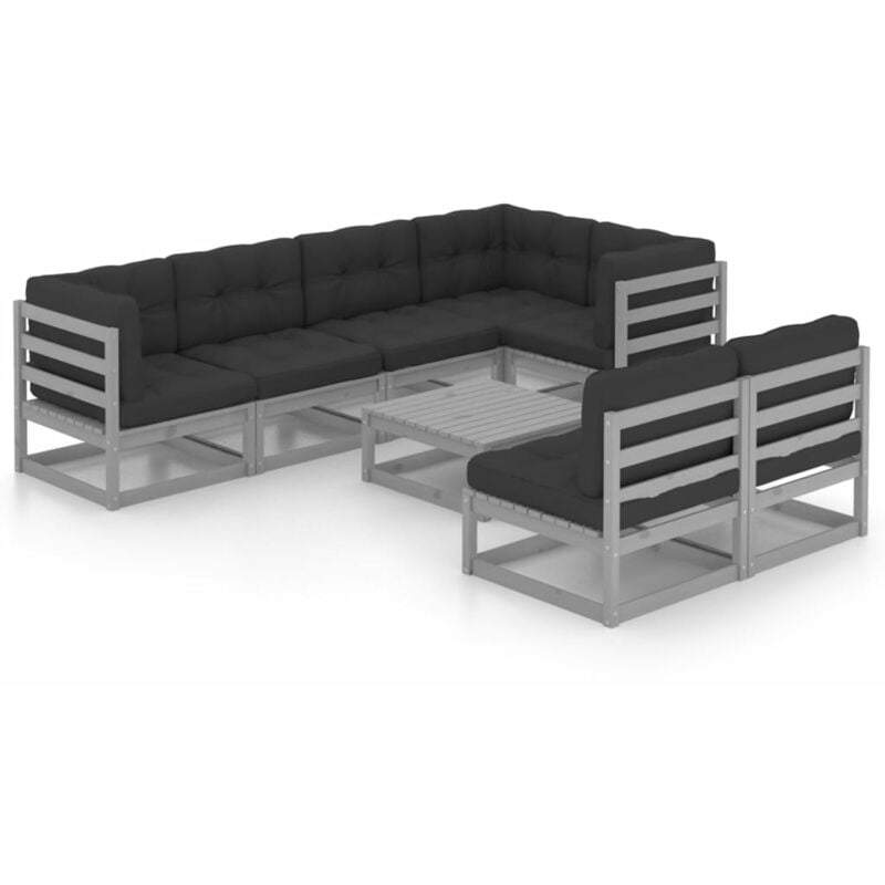 

Juego de muebles de jardín 8 pzas y cojines madera maciza pino - Gris - Youthup