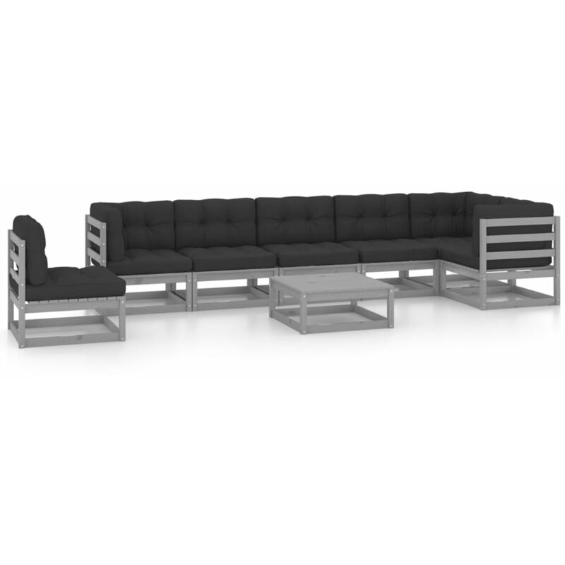

Juego de muebles de jardín 8 pzas y cojines madera maciza pino - Gris - Youthup