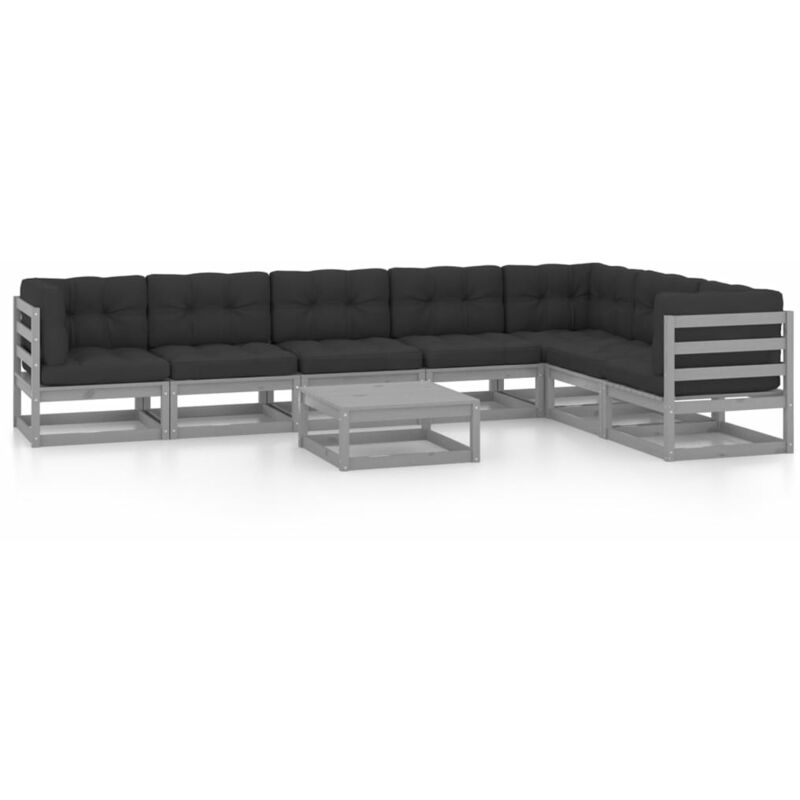 

Juego de muebles de jardín 8 pzas y cojines madera pino - Gris - Youthup