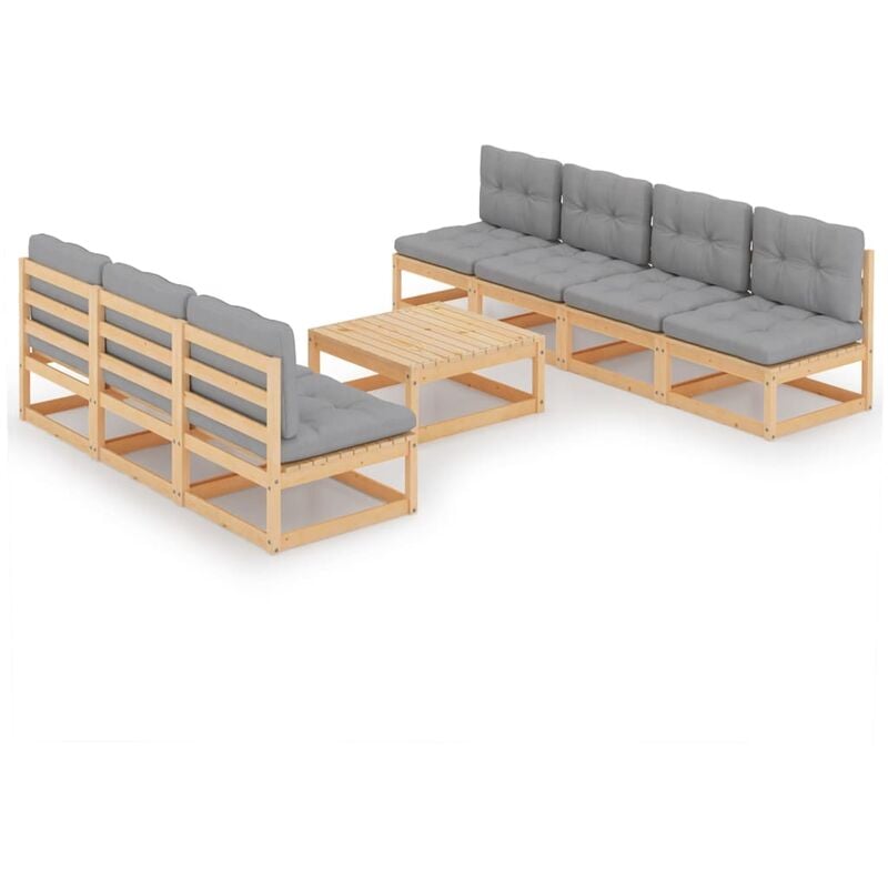 

Juego de muebles de jardín 8 pzas y cojines madera pino maciza - Marrón - Youthup
