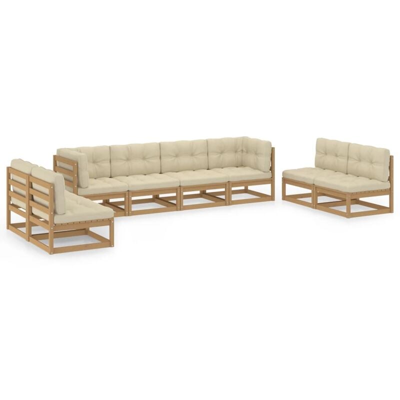 

Juego de muebles de jardín 8 pzas y cojines madera pino maciza - Marrón - Youthup