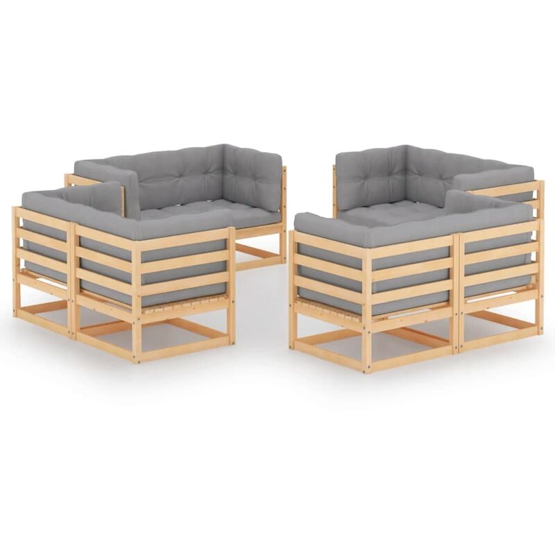 

YOUTHUP Juego de muebles de jardín 8 pzas y cojines madera pino maciza - Marrón