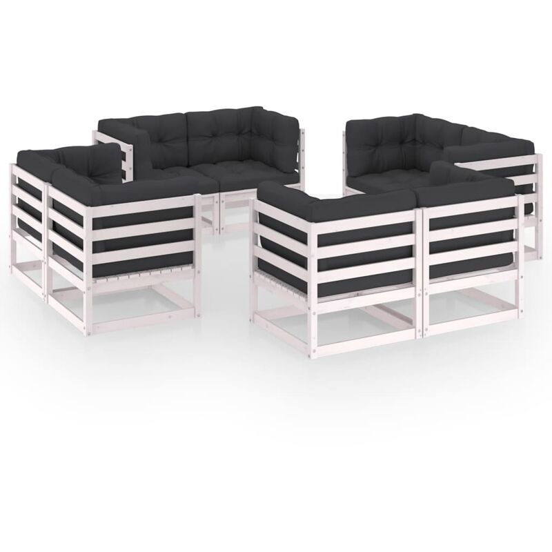 

Juego de muebles de jardín 8 pzas y cojines madera pino maciza - Blanco - Youthup