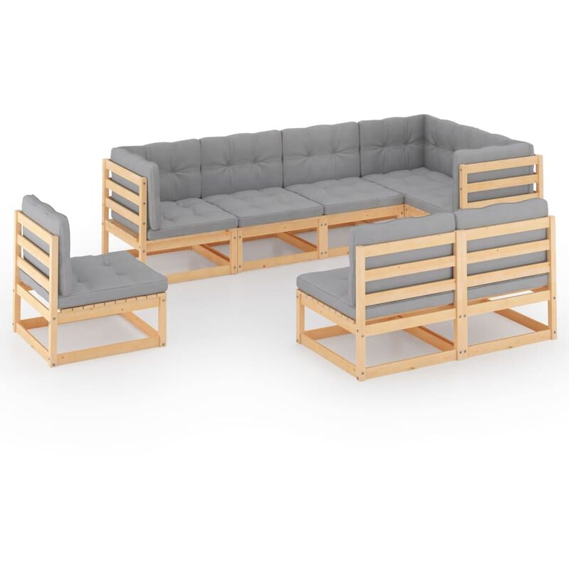 

Juego de muebles de jardín 8 pzas y cojines madera pino maciza - Marrón - Youthup