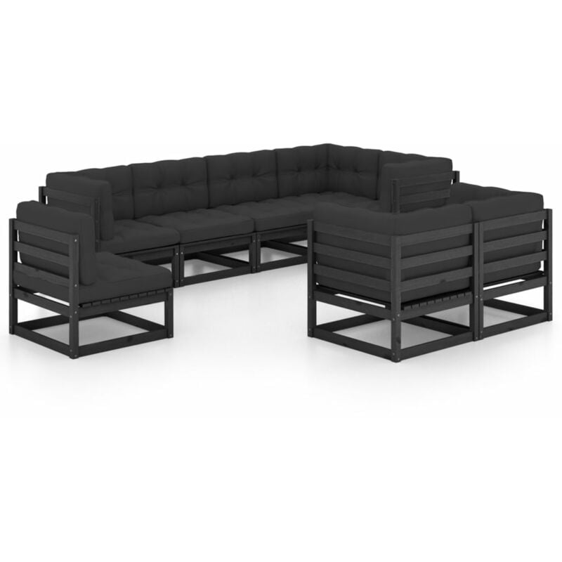 

Juego de muebles de jardín 8 pzas y cojines madera pino maciza - Negro - Youthup