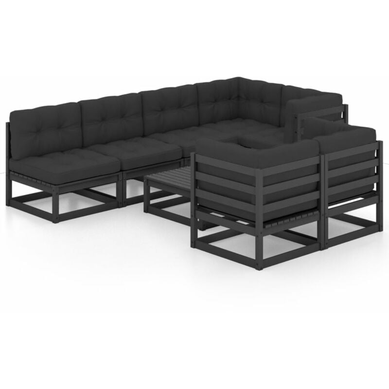 

Juego de muebles de jardín 8 pzas y cojines madera pino maciza - Negro - Youthup