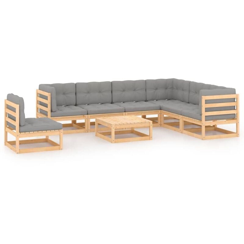 

Juego de muebles de jardín 8 pzas y cojines madera pino maciza - Marrón - Youthup