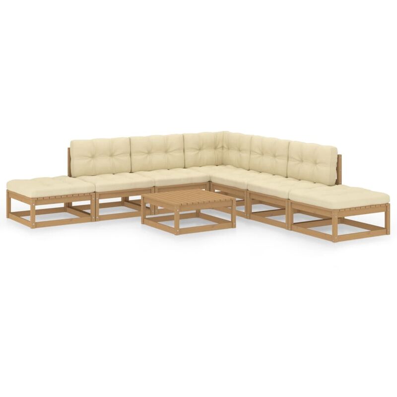 

Juego de muebles de jardín 8 pzas y cojines madera pino maciza - Marrón - Youthup