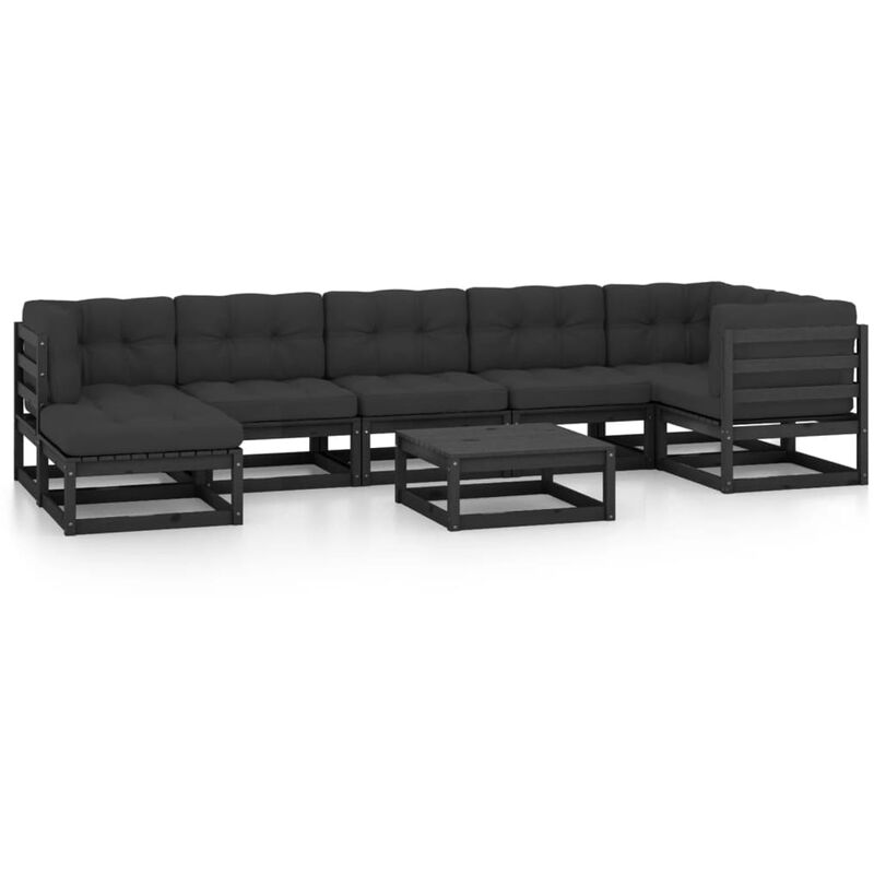 

Juego de muebles de jardín 8 pzas y cojines madera pino maciza - Negro - Youthup