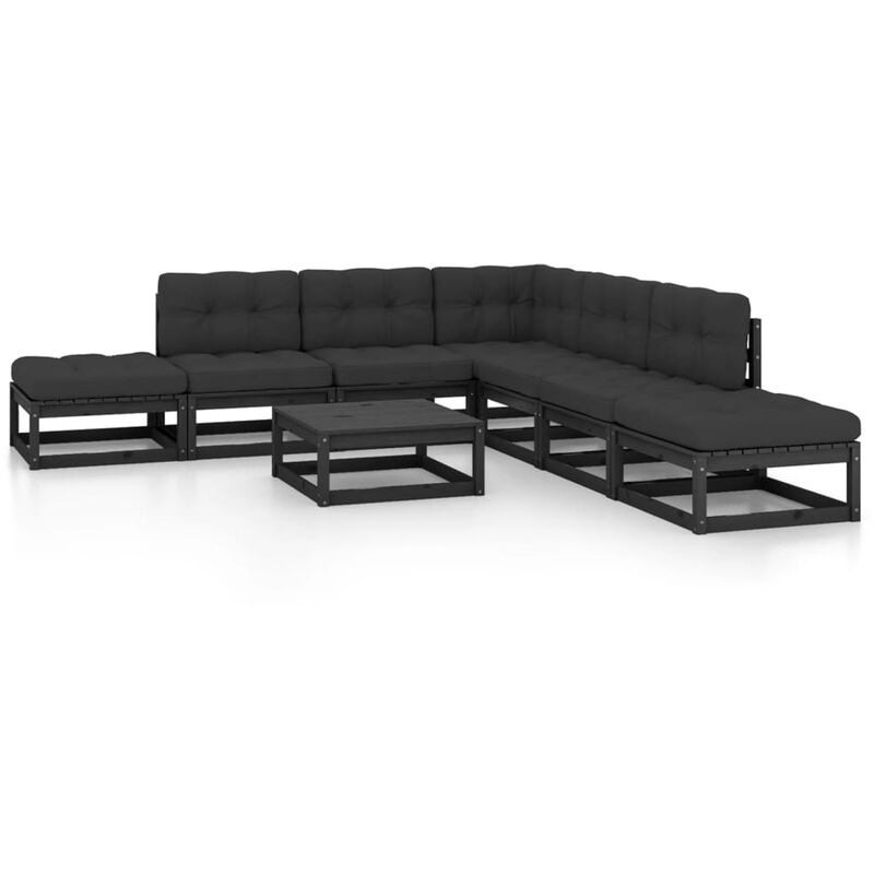 

Juego de muebles de jardín 8 pzas y cojines madera pino maciza - Negro - Youthup