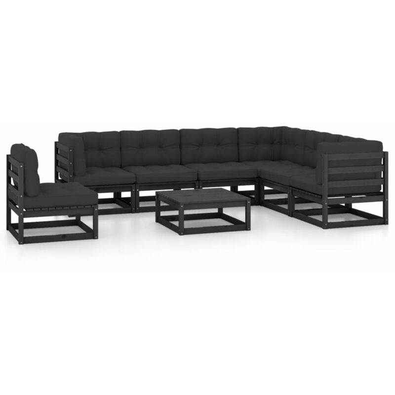 

Juego de muebles de jardín 8 pzas y cojines negro madera pino - Negro - Youthup