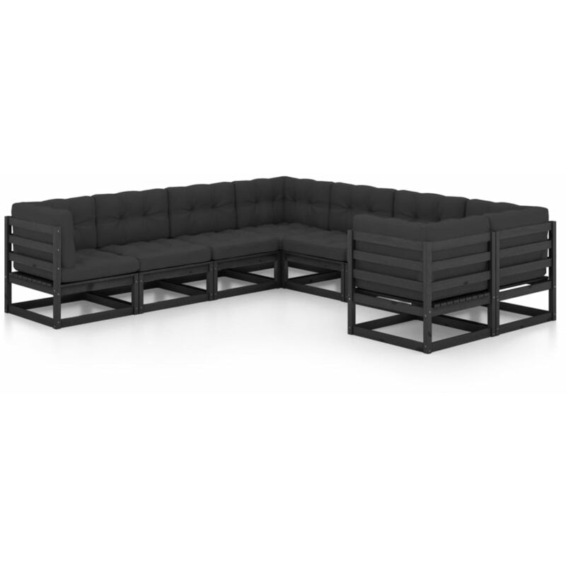 

Juego de muebles de jardín 8 pzas y cojines negro madera pino - Negro - Youthup