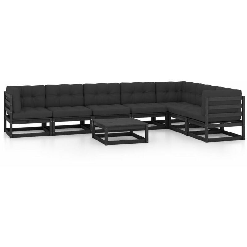 

Juego de muebles de jardín 8 pzas y cojines negro madera pino - Negro - Youthup