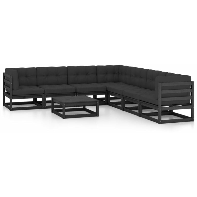 

Juego de muebles de jardín 8 pzas y cojines negro madera pino - Negro - Youthup