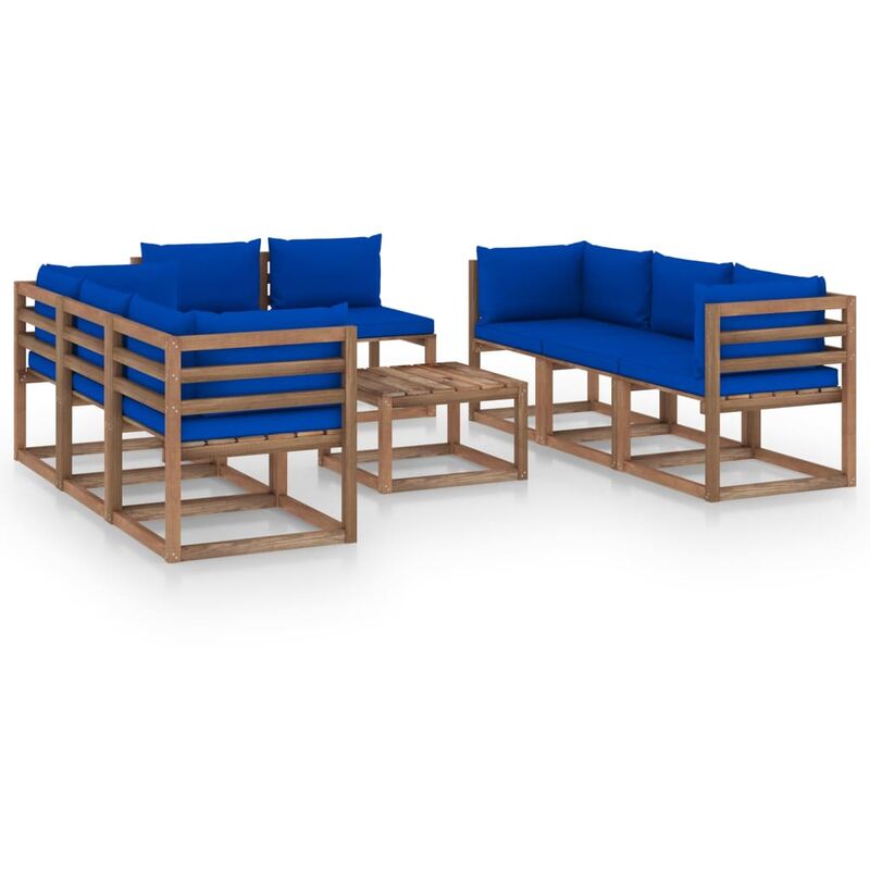 

Juego de muebles de jardín 9 piezas con cojines azul - Marrón - Youthup