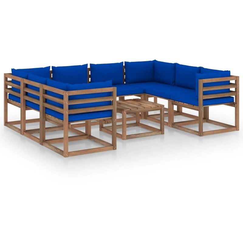 

Juego de muebles de jardín 9 piezas con cojines azul - Marrón - Youthup